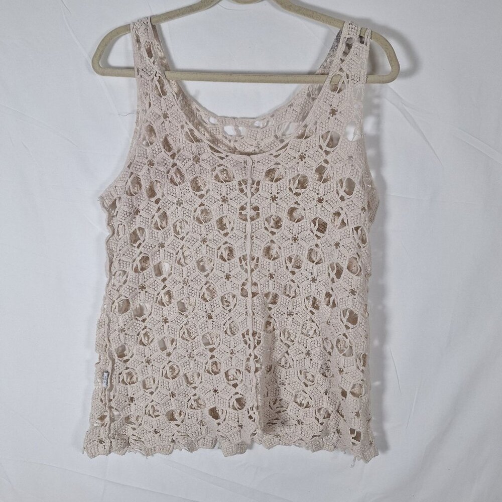 Beige Crochet Tank Top With Floral Pattern Lightweight & Boho Style Womens Size